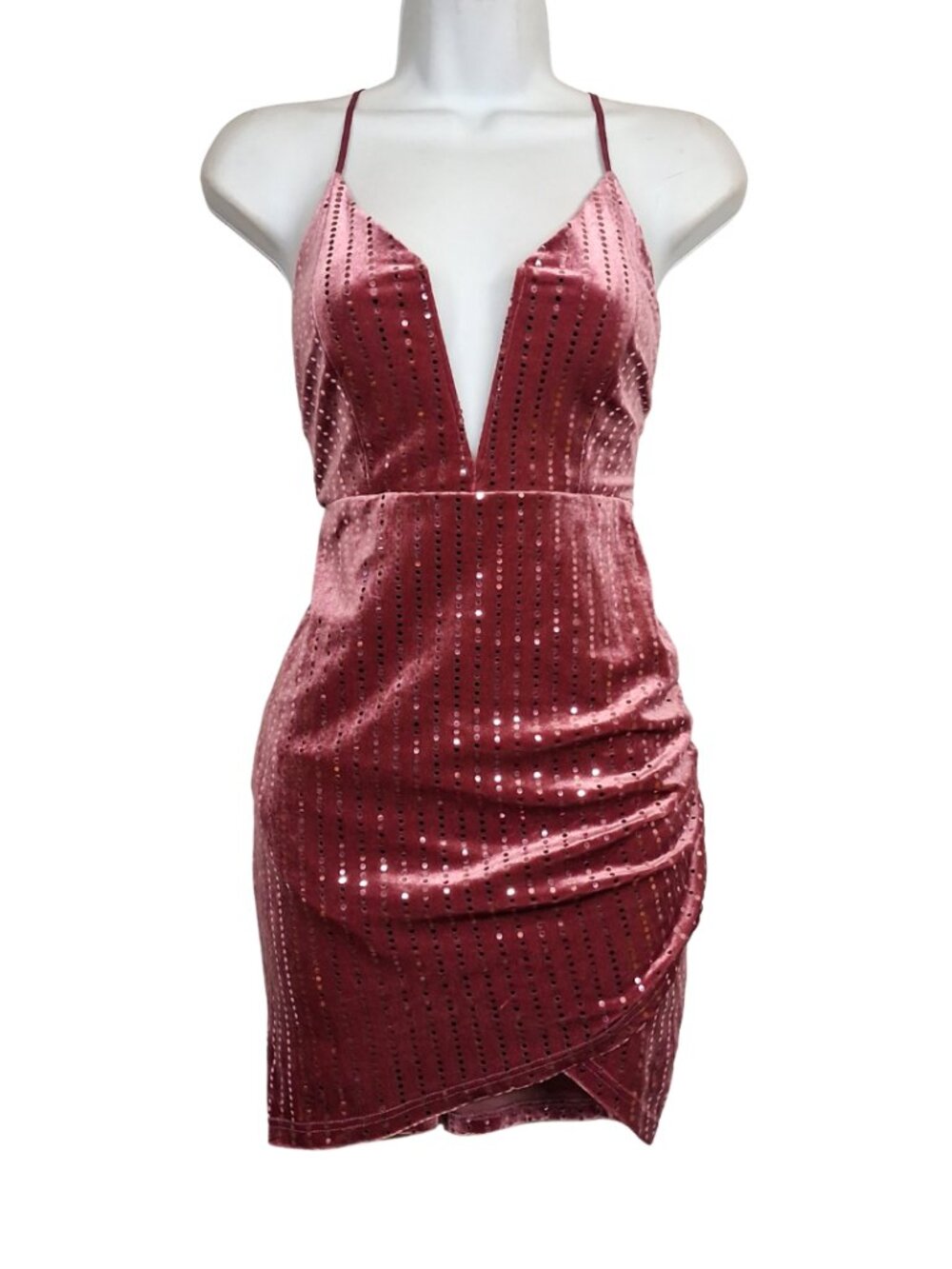 FOREVER 21 Velvet Sequin Dress Cocktail Party Criss Cross Mini Pink Velour Small